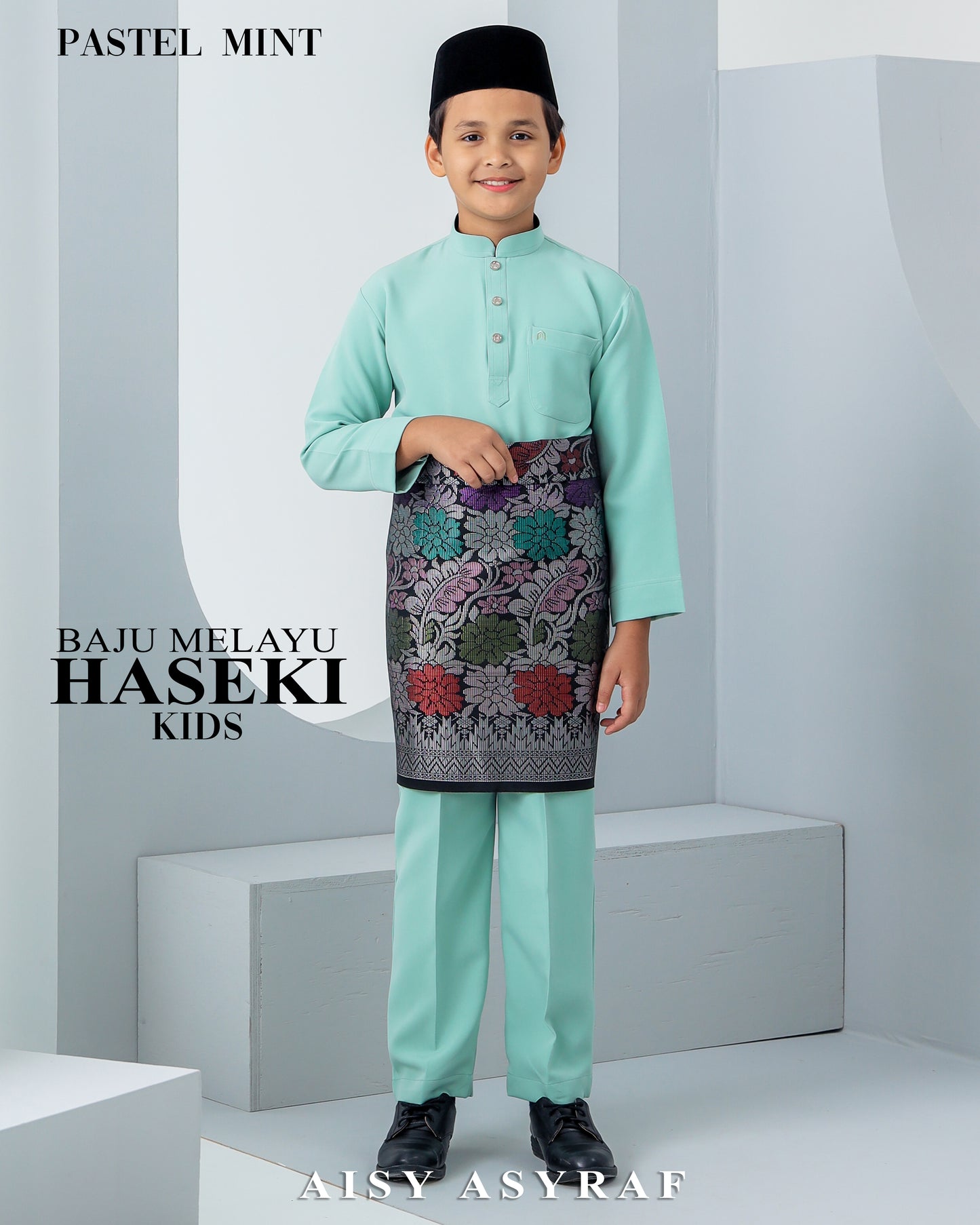 Baju Melayu Haseki Kids - Pastel Mint