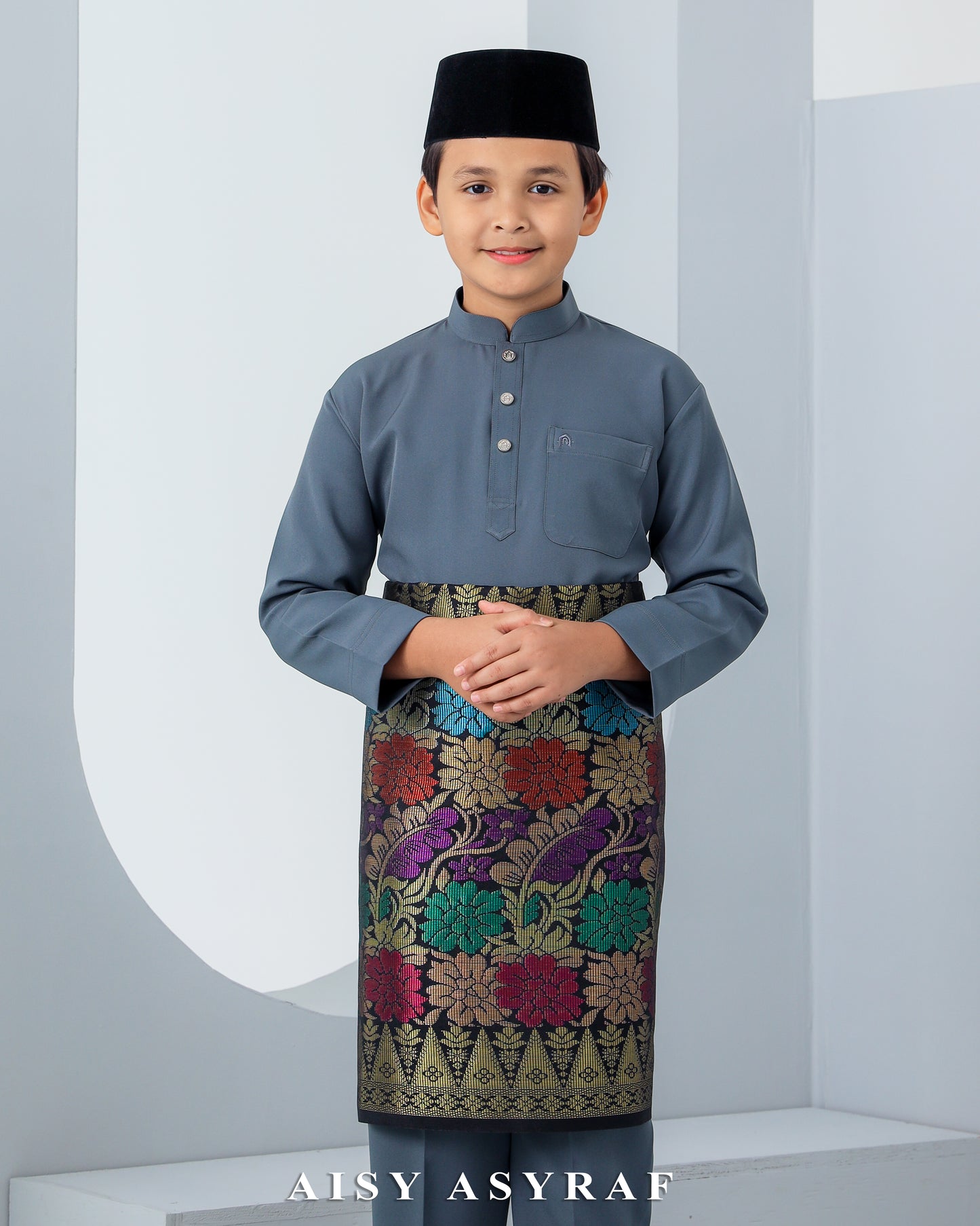 Baju Melayu Haseki Kids - Dark Grey