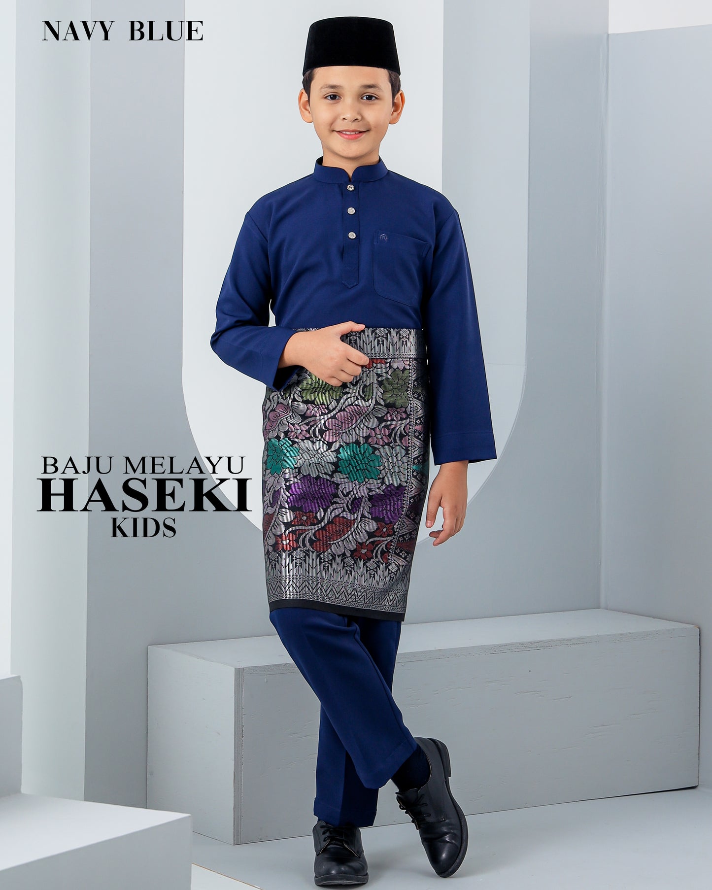 Baju Melayu Haseki Kids - Navy Blue