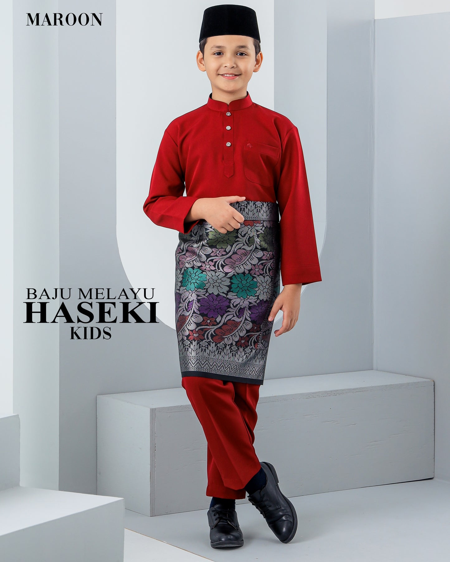 Baju Melayu Haseki Kids - Maroon