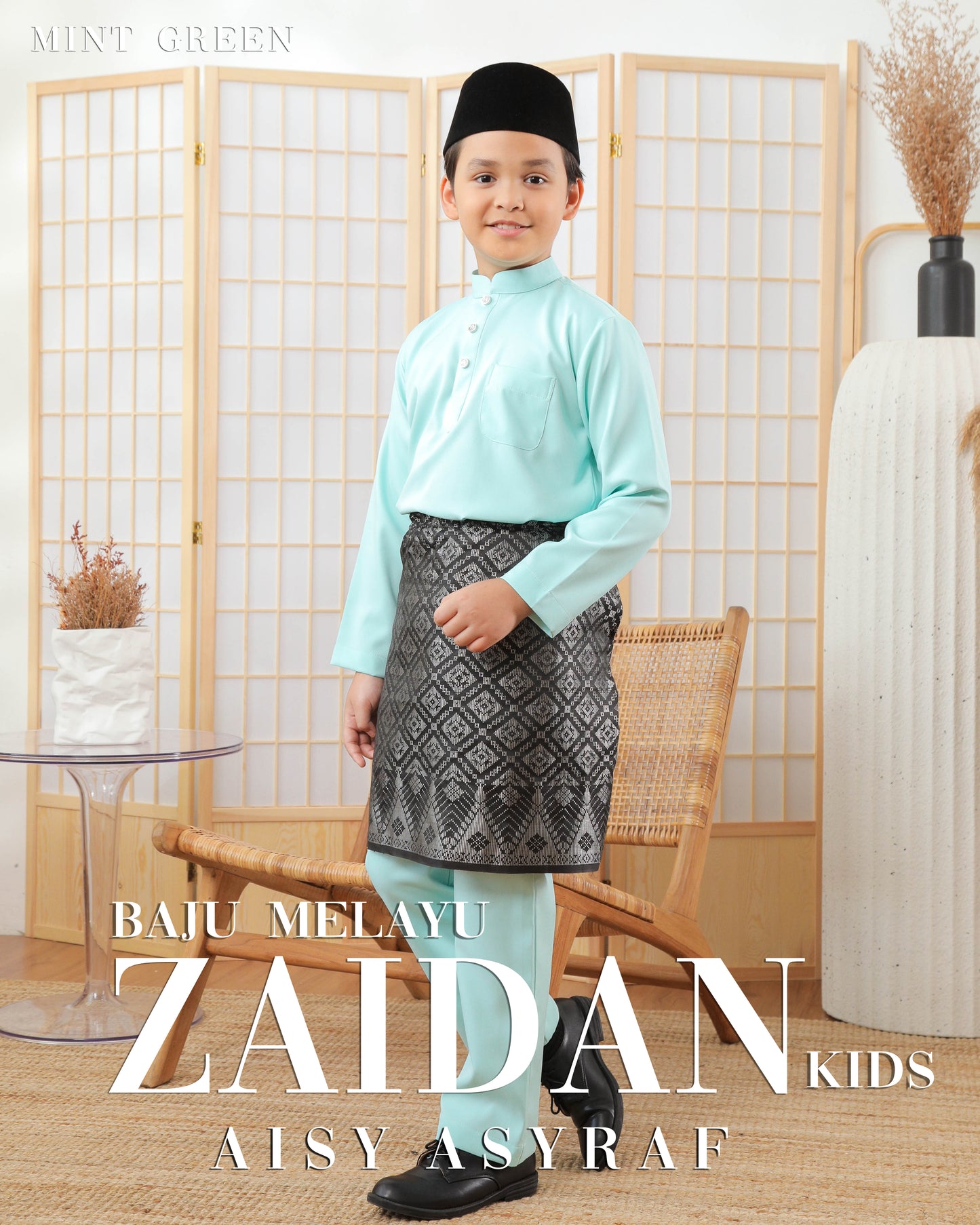 Baju Melayu Zaidan Kids - Mint Green