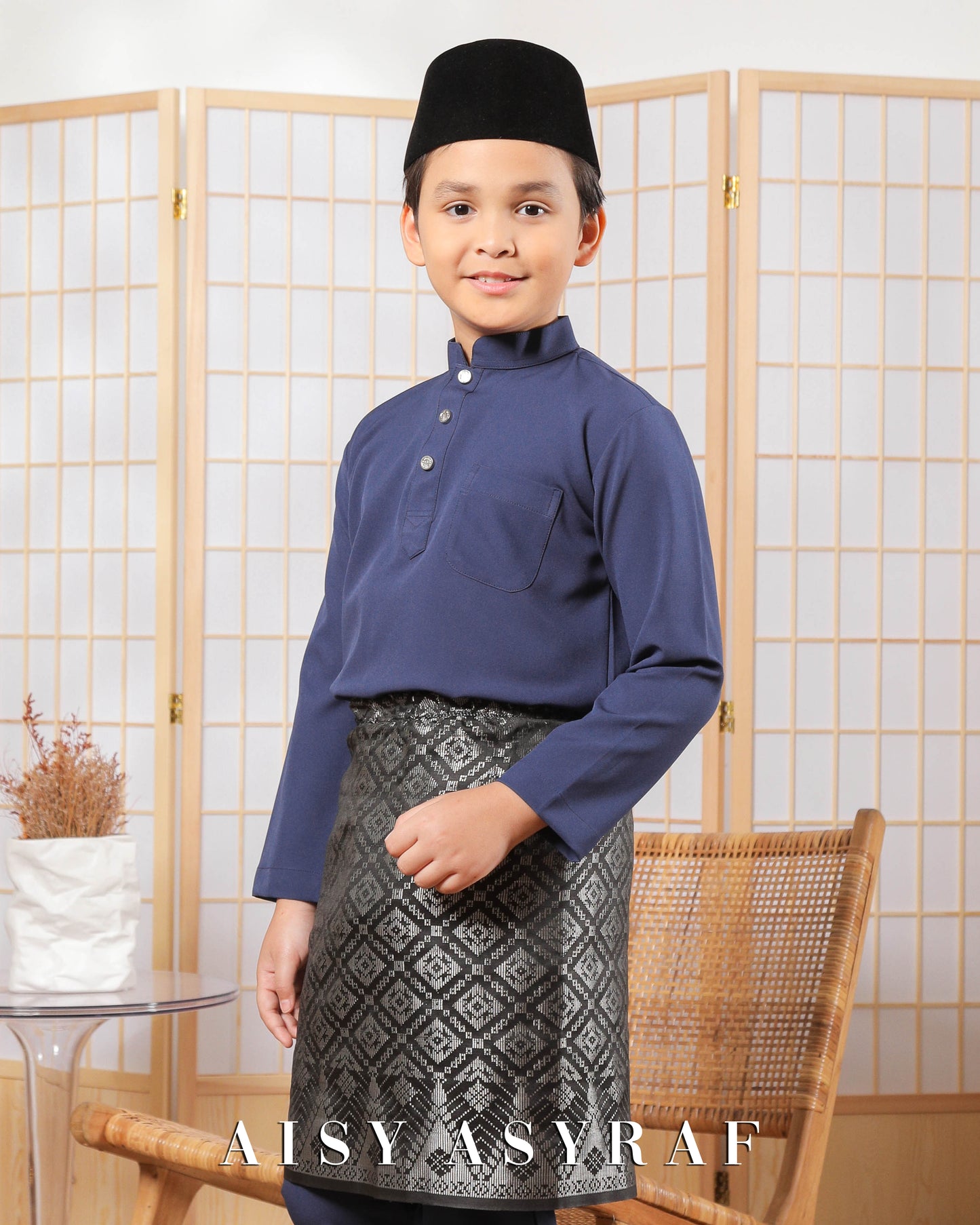 Baju Melayu Zaidan Kids - Navy Blue